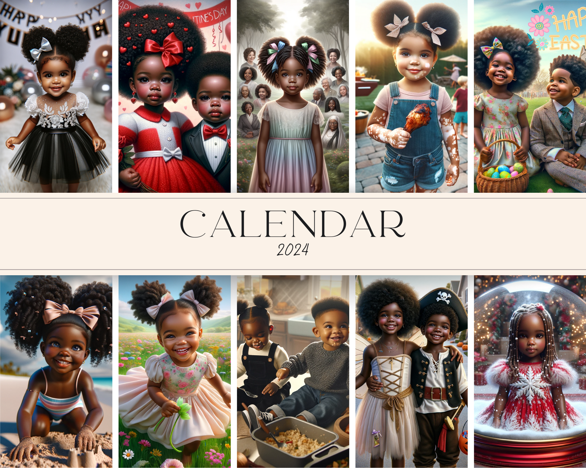 Kids Themed Monthly Calendar 2024