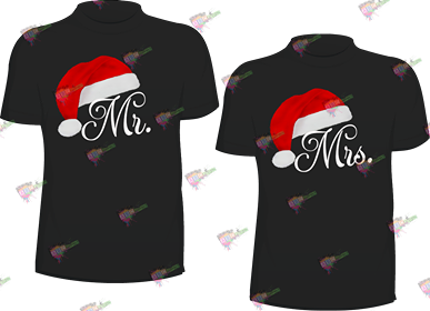 Black Short Sleeve - Mr&Mrs Santa Hat