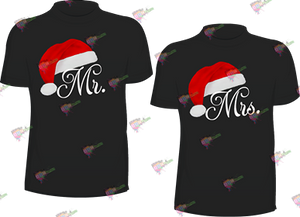 Black Short Sleeve - Mr&Mrs Santa Hat